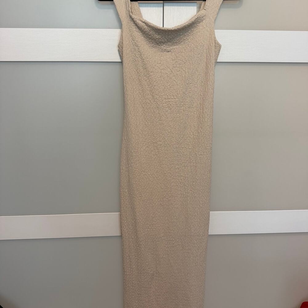 Women's See You Monday Beige Textured Sleeveless Maxi Dress  textured midi dress
